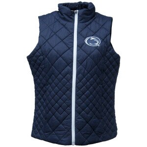 women's navy quilted vest with Penn State Athletic Logo